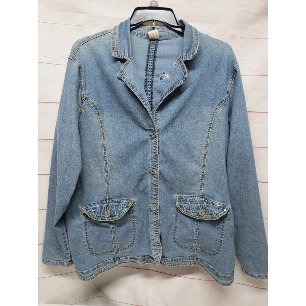 Vintage Original Threads Jean Jacket Plus Size 3X Embellished Sparkle Y2K 90s
